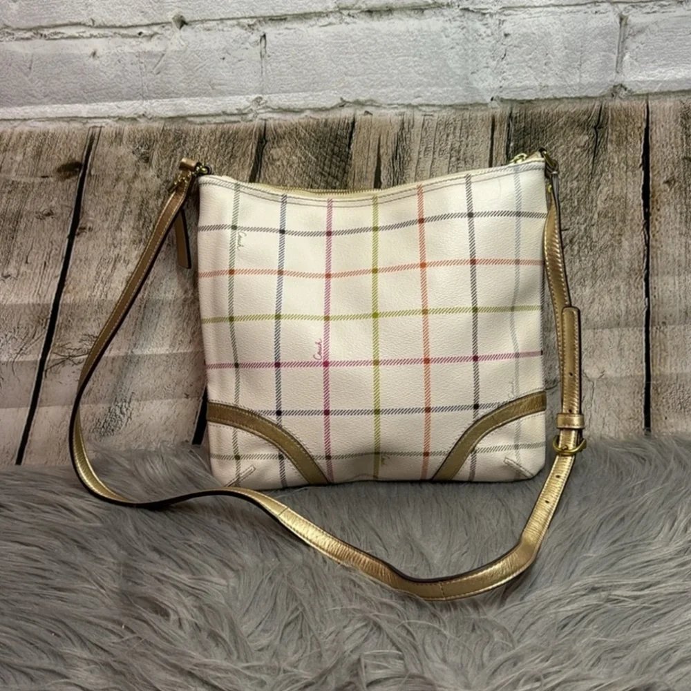 Coach Peyton Tattersal Plaid Rainbow GoldAccent Plaid Messenger Crossbody Bag - Picture 2 of 9